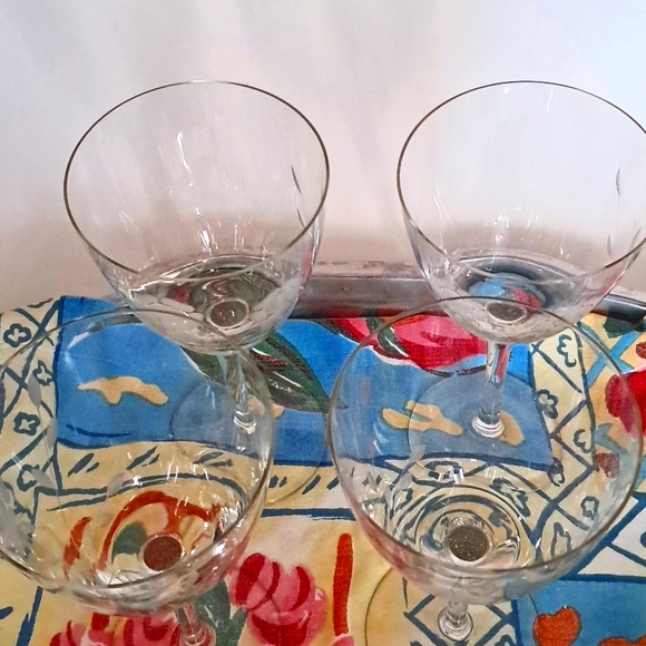 Vintage Crystal 3 Wine Martini Stem Glasses Flower Branch Leaf Etched Romantic - Picture 4 of 10